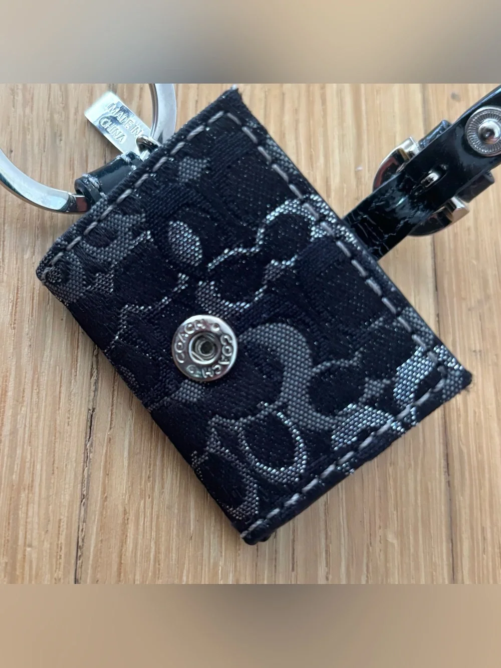 Vintage Coach Y2K Black Signature SoHo Bag Charm Mini Photo Frame Rhinestone